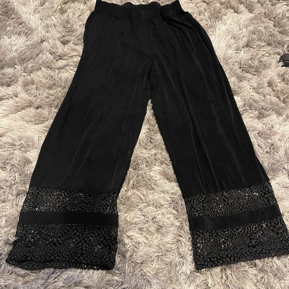 Travelers by Chicos, black elastic waist pants with open work on the bottom - Picture 1 of 6